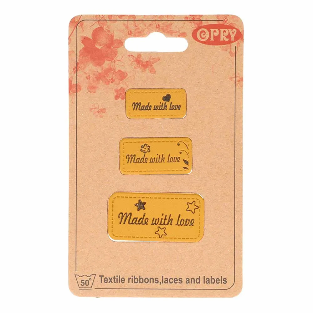 Ensemble de 3 étiquettes en similicuir "Made with love" Opry