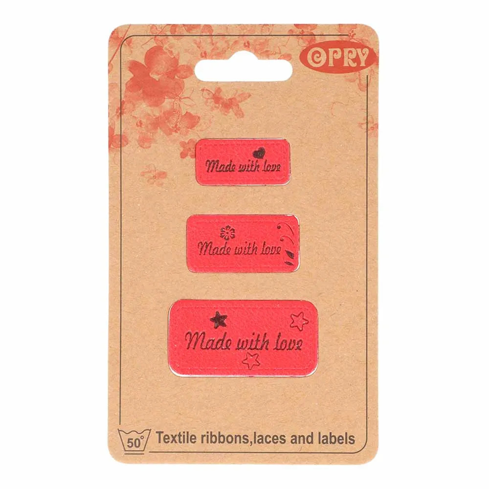 Ensemble de 3 étiquettes en similicuir "Made with love" Opry