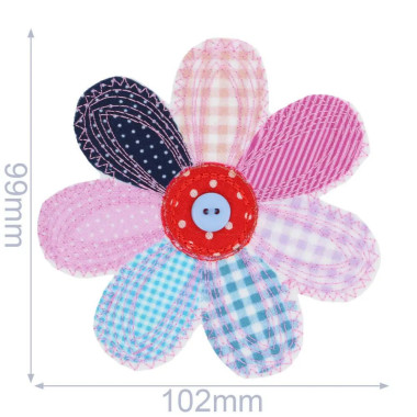 Thermocollant HKM Fleur bleue rose avec bouton