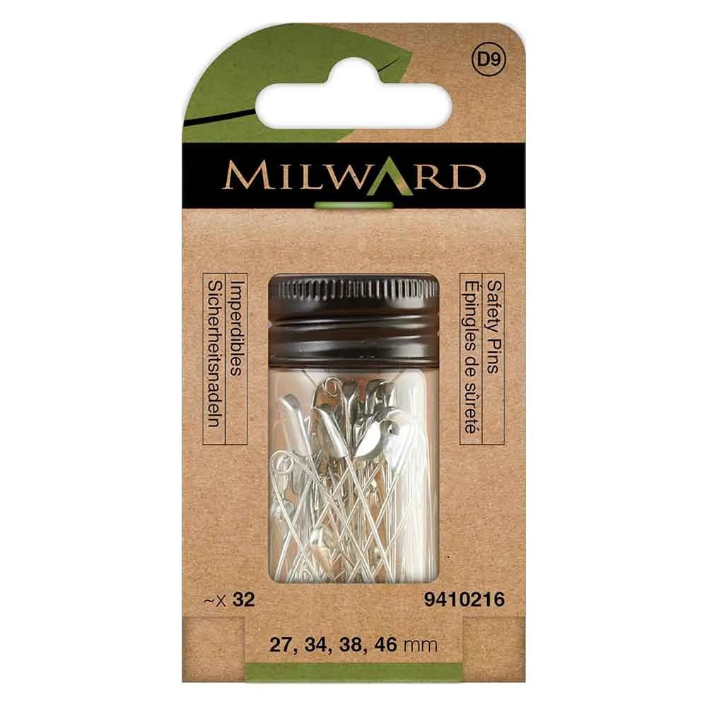 Assortiment de 32 épingles de sûreté en acier nickelé Milward