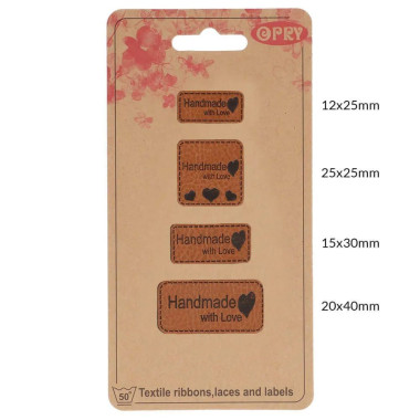 Ensemble de 4 étiquettes en similicuir "Handmade with love" Opry