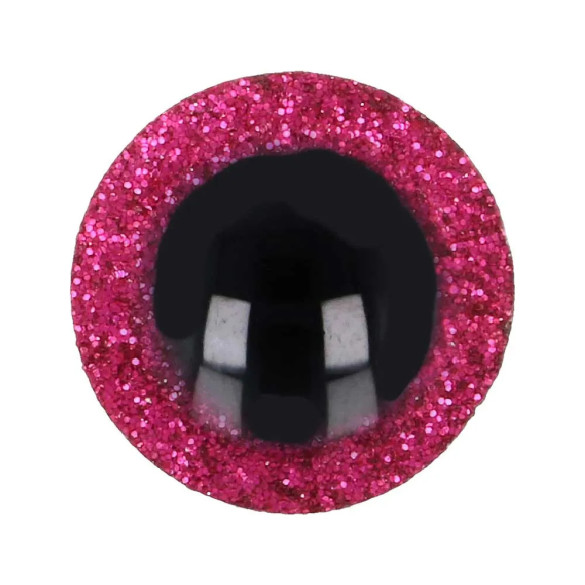 Paire d'yeux de sécurité pailletés pour amigurumis 10 mm - Fuchsia
