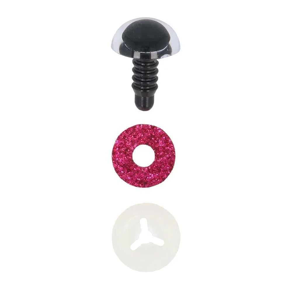 Paire d'yeux de sécurité pailletés pour amigurumis 10 mm - Fuchsia