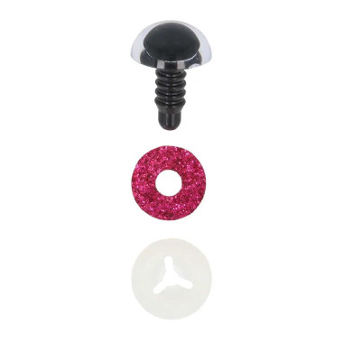 Paire d'yeux de sécurité pailletés pour amigurumis 10 mm - Fuchsia