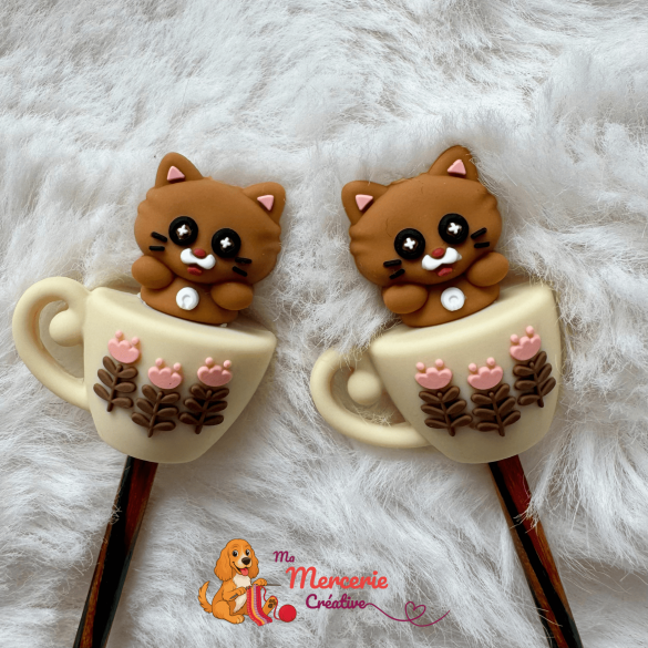 Bouchons stoppeurs de mailles - Chat dans une tasse