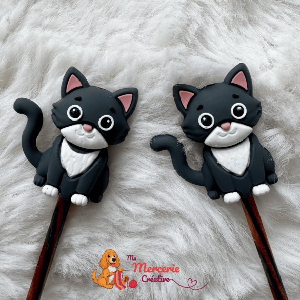 Bouchons stoppeurs de mailles - Chat anthracite et blanc
