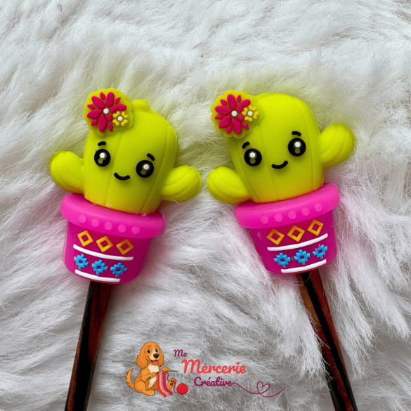Bouchons stoppeurs de mailles - Cactus vert et rose