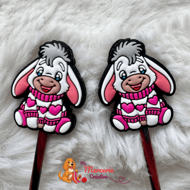Bouchons stoppeurs de mailles - Ane avec un pull rose et blanc